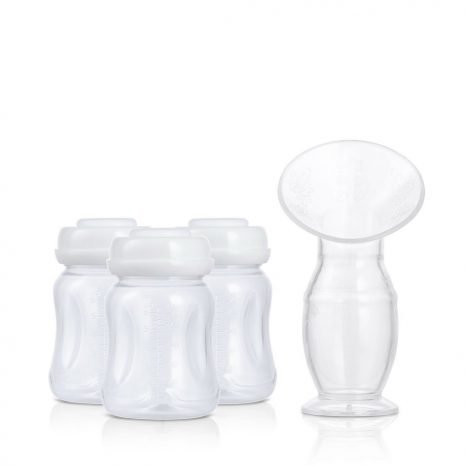 Silicone breast pump and milk bottles